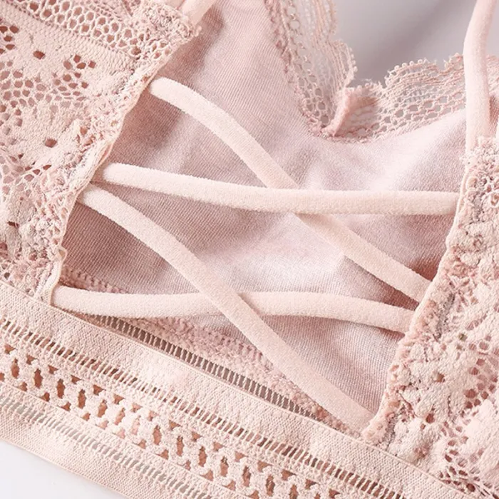 French women's lace sexy lace bra seamless deep V lace thin wireless bra triangle cup underwear sexy female underwear soft bra