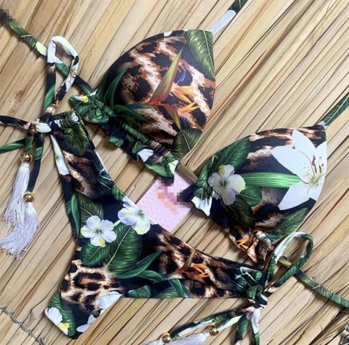 2020 Sexy Bandeau Bikini Print Women's Two-Piece Swimsuit Bikini One Shoulder Swimwear Brazilian Set