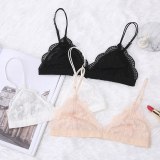 VRAIMMOI Sexy Lace Thin Triangle Bra For Women Lingerie Wireless Underwear Transparent Push Up bras Solid White/Black Bralette