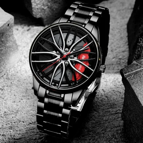 Sports Car Wheel Rim Hub Watches Men Custom Design Sport Car Rim Hub Men Watch Stainless Steel Waterproof Creative Watch