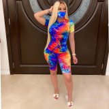 JRRY Women Tracksuit Two Pieces Set Mask Short Sleeve V Neck Top Short Pants 2 Pieces Set Outfits Skinny Elastic Outdoor Wear