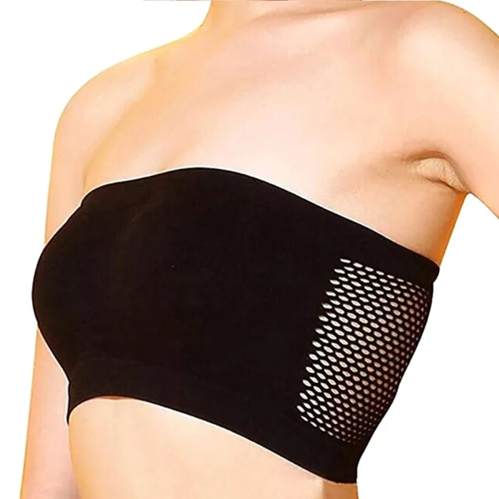 Women Seamless Tube Top Breathable Strapless Bandeau Bra Underwear without Pad ropped Hollow Stretch Layer Solid Strapless Bra