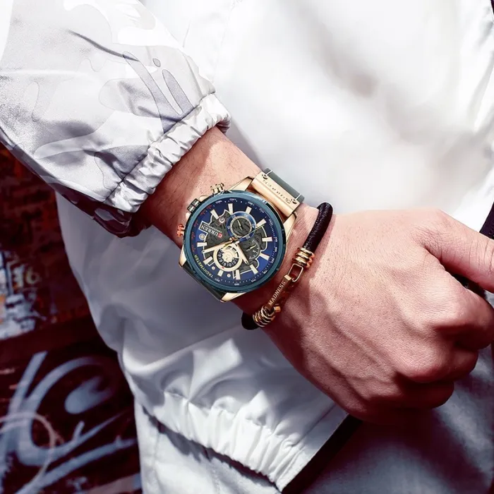 Mens Watches Luxury Brand Fashion Quartz Watch Men Leather Sports Wristwatch Chronograph Clock Male