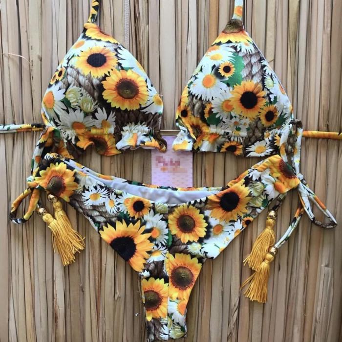 2020 Sexy Bandeau Bikini Print Women's Two-Piece Swimsuit Bikini One Shoulder Swimwear Brazilian Set