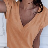 GAOKE White Summer T Shirt Women Casual Womens Tee Shirts V-neck Tshirt Pus Size XL Short Sleeve T-shirt Ladies Women Clothings