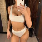 New Sexy 2020 Ribbed Swimsuit High Waist Bikini Women Swimwear Two-pieces Bikini set Bather Orange Bathing Suit Swim Wear V1946