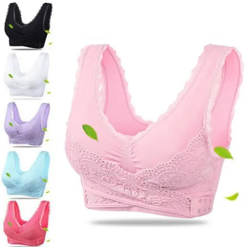4XL Plus Size Lingerie Lace Solid Color Cross Side Buckle Without Rims Gathered Sports Underwear Sleep Bra New