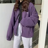 Jackets Women Loose Plus Velvet Zip-up Pockets Letter Casual Oversize BF Ulzzang Harajuku Daily Streetwear Womens Trendy New Hot