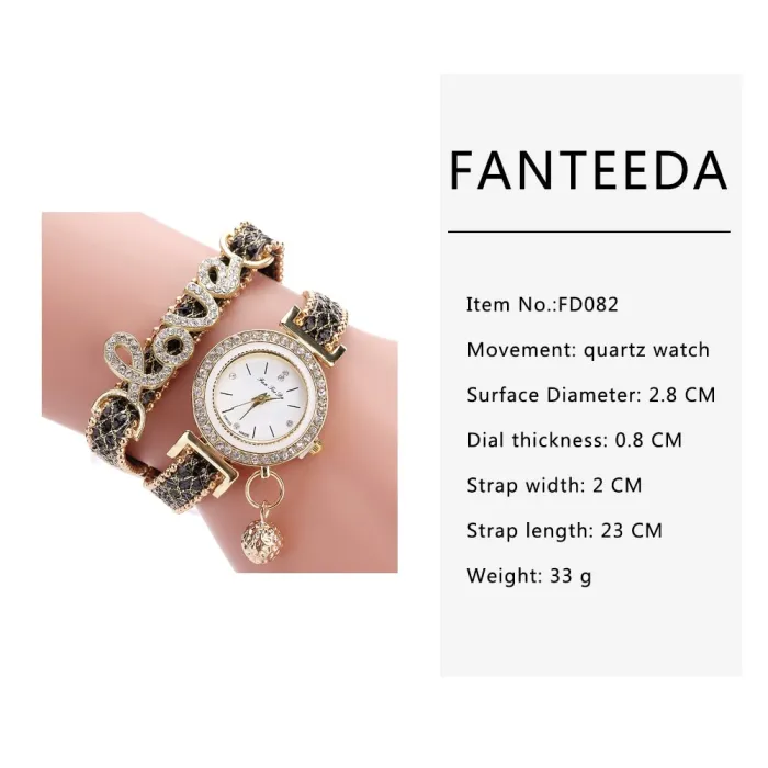 Brand Women Bracelet Watches Ladies Love Leather Strap Rhinestone Quartz Wrist Watch Luxury Fashion Quartz Watch