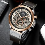 Mens Watches Luxury Brand Fashion Quartz Watch Men Leather Sports Wristwatch Chronograph Clock Male