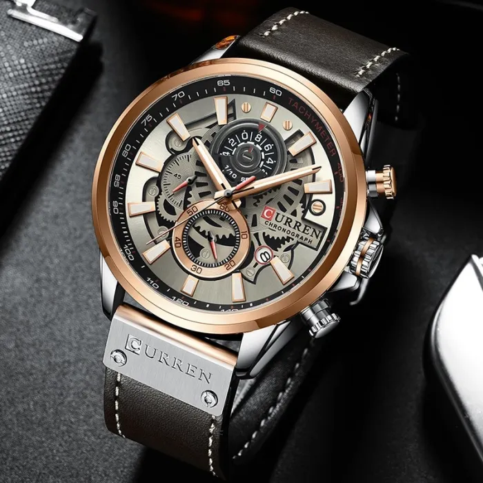 Mens Watches Luxury Brand Fashion Quartz Watch Men Leather Sports Wristwatch Chronograph Clock Male