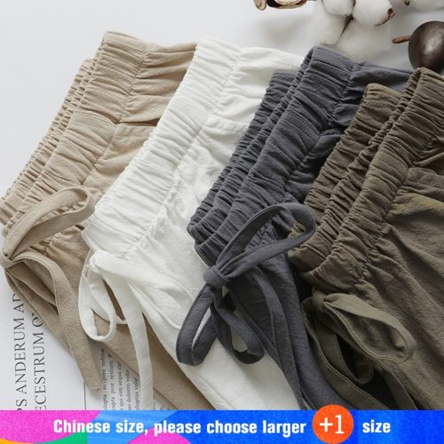 2020 New Hot Summer Casual Cotton Linen Shorts Women Plus Size High Waist Shorts Fashion Short Pants  Streetwear Women's Shorts
