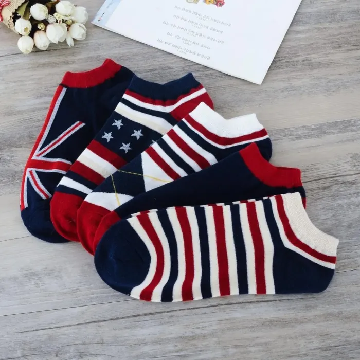 22 Styles 5 Pairs/lot Men Summer Cotton Socks Solid Color Striped Animals Ship Socks Fashionable Male Ankle Socks