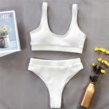 New Sexy 2020 Ribbed Swimsuit High Waist Bikini Women Swimwear Two-pieces Bikini set Bather Orange Bathing Suit Swim Wear V1946