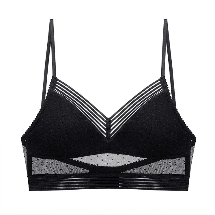 New Sexy Low Back Lace Bralette White Bra Bustier Crop Top Polka dot mesh Ultra Thin Underwear Women Lingerie Sexy Tank Tops Bra