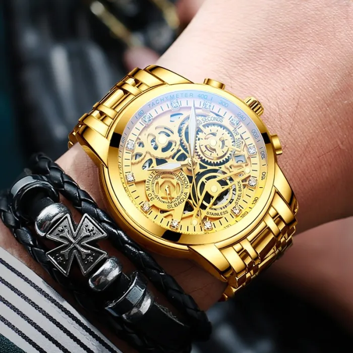 Masculino Sports Fashion Wristwatches Men's Gold Chronograph Luxury Quartz Watches Gold Men Wristwatch For Bussiness Man
