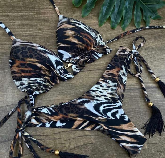 2020 Sexy Bandeau Bikini Print Women's Two-Piece Swimsuit Bikini One Shoulder Swimwear Brazilian Set