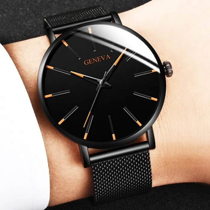 2020 Minimalist Men's Fashion Ultra Thin Watches Simple Men Business Stainless Steel Mesh Belt Quartz Watch