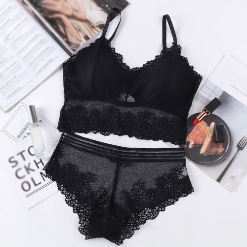 Fahion V-Neck Lace Gathered Bra Set Female Wrapped Chest Women Lace Bras With Briefs
