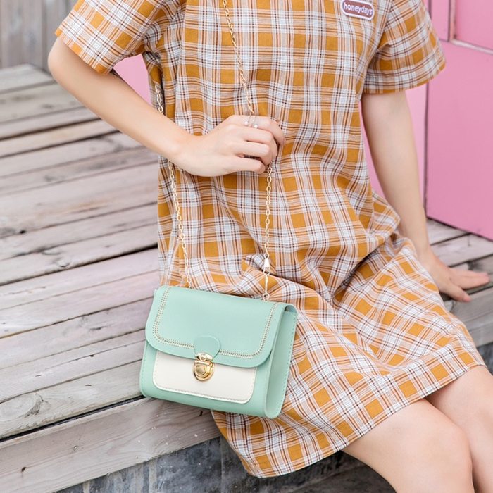 Stitching women's summer shoulder bag chain PU leather ladies messenger bag female small square bag clutch bags 2020 handbags