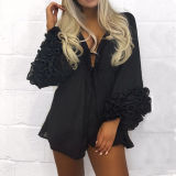 Summer Sexy Beach Mini Dress Women Long Puff Sleeve Bikini Cover Up Tunic Pareo Sarong Swimwear Mesh Sundress Robe