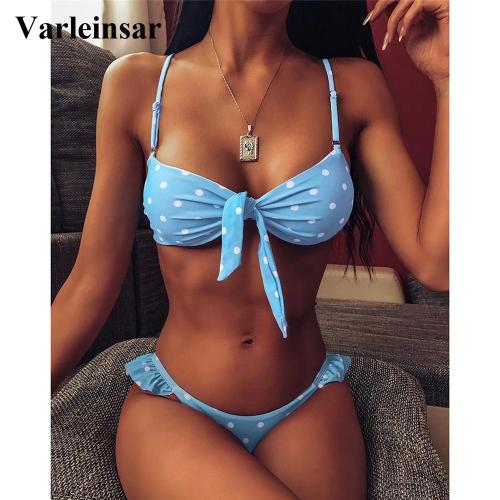2020 Sexy Blue Bow Polka Dot Bikini Women Swimwear Female Swimsuit Two-piece Bikini set Brazilian Bather Bathing Suit Swim V1672