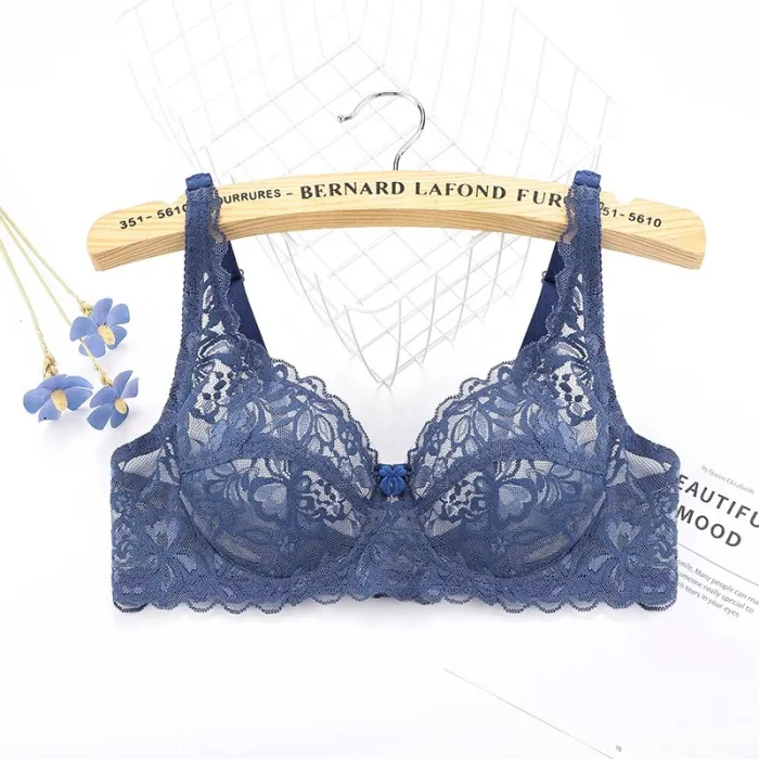 Yenlice 2020 Sexy Women Lace Gauze Bra Push Up 3/4 Cup Hook-and- Eye Breathable Ultra-thin Bra Lingerie Bralette Underwear New