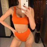 New Sexy 2020 Ribbed Swimsuit High Waist Bikini Women Swimwear Two-pieces Bikini set Bather Orange Bathing Suit Swim Wear V1946