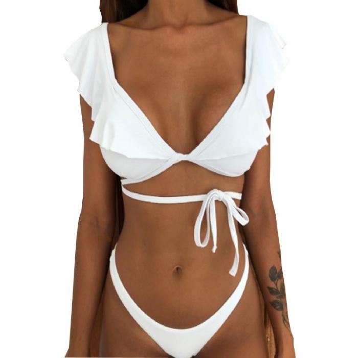 Rubylong 2019 Ruffles Bikini Women Sexy Vintage Swimsuit Brazilian Thong Bikini Set Female Retro Swimwear Push Up Bathing Suit