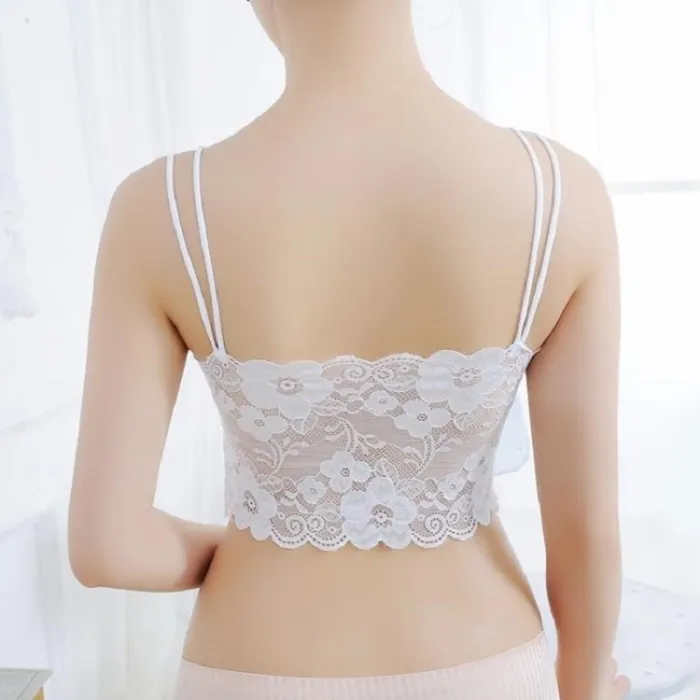 DeRuiLaDy Floral Bralette Padded Soft Push Up Lace Bras for Women Sexy Lingerie Corset Underwear Wire Free Sheer Bra Crop Tops