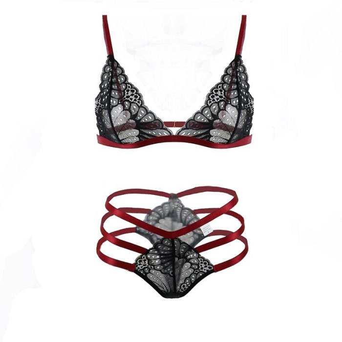 LOPNT New Sexy lingerie Women's lace Seamless bra set transparent bra black red bra and panty set Female Floral see through bra