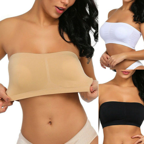 Double Layers Plus Size Strapless Bra Bandeau Tube Removable Padded Top Stretchy Summer Bra Size S-3XL