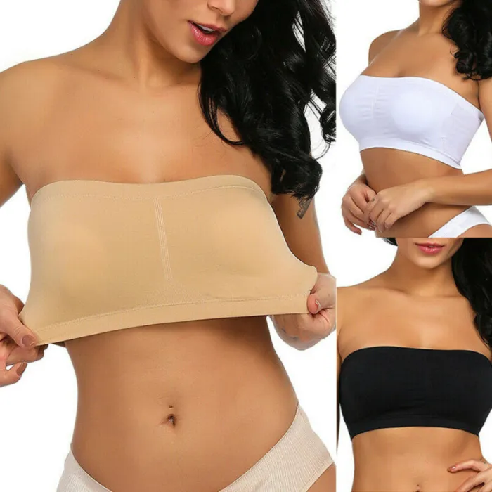 Double Layers Plus Size Strapless Bra Bandeau Tube Removable Padded Top Stretchy Summer Bra Size S-3XL