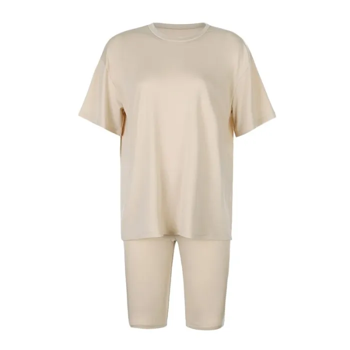Rapwriter Solid Summer Oversized Tshirt And Shorts Two Piece Set Women Slim Shorts Long Tee Shirt Outfits Femme Biker Track Suit
