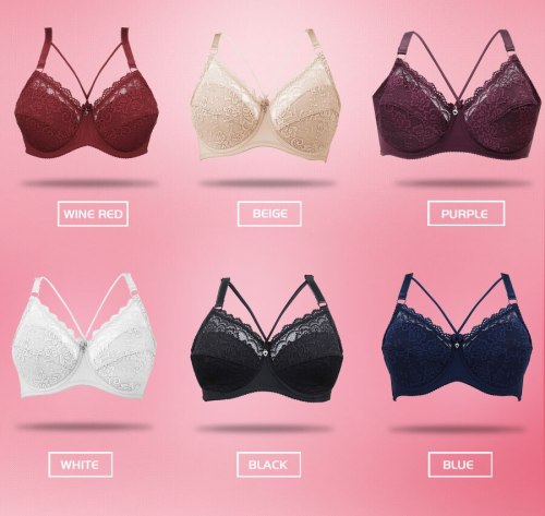 FINETOO Plus Size Bra Ultrathin Lace Bralette For Woman Racerback Push Up Cotton Brassiere Underwire C D E Cup Bras Underwears