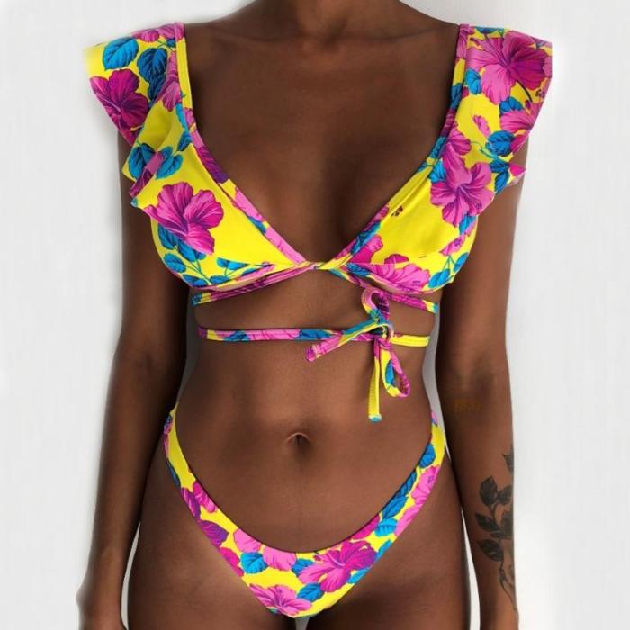 Rubylong 2019 Ruffles Bikini Women Sexy Vintage Swimsuit Brazilian Thong Bikini Set Female Retro Swimwear Push Up Bathing Suit