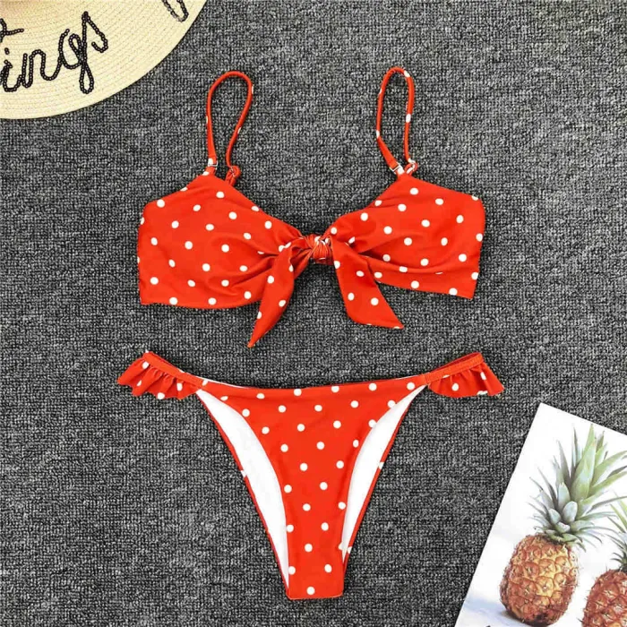 2020 Sexy Blue Bow Polka Dot Bikini Women Swimwear Female Swimsuit Two-piece Bikini set Brazilian Bather Bathing Suit Swim V1672