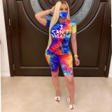 JRRY Women Tracksuit Two Pieces Set Mask Short Sleeve V Neck Top Short Pants 2 Pieces Set Outfits Skinny Elastic Outdoor Wear