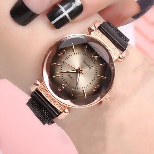 Luxury Fashion Women Watch Geometric Roman Numeral Quartz Ladies watch  Magnet Buckle Mesh Strap Wrist Watch
