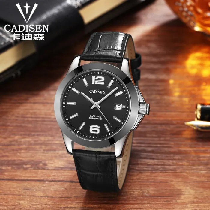 Watches Mens Automatic Mechanical Watch Wrist Japanese Movement Classic Black Leather Ceramic Wristwatch Man