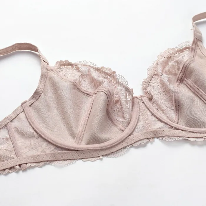 New Lace Perspective Bra Women Sexy Lingerie Underwire Embroidery Floral Bralette Plus Size C D E 80 85 90 95 100 105