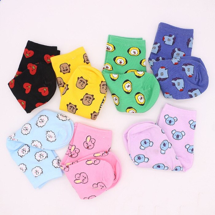 Summer Women's Short Socks Funny Candy Color Cotton TATA COOKY CHIMMY SHOOKY MANG KOYA RJ Korea Funny Cartoon Invisible Socks