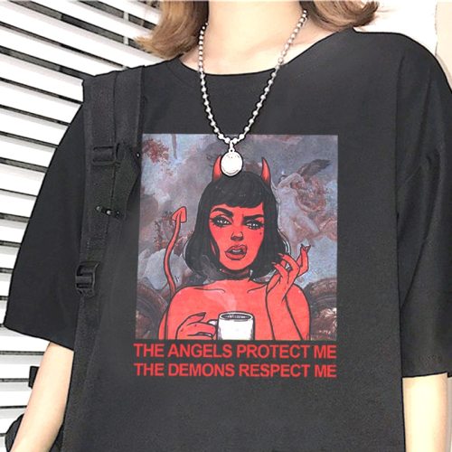 print T-shirt chic Harajuku vintage BF large size loose top women's fashion T-shirt