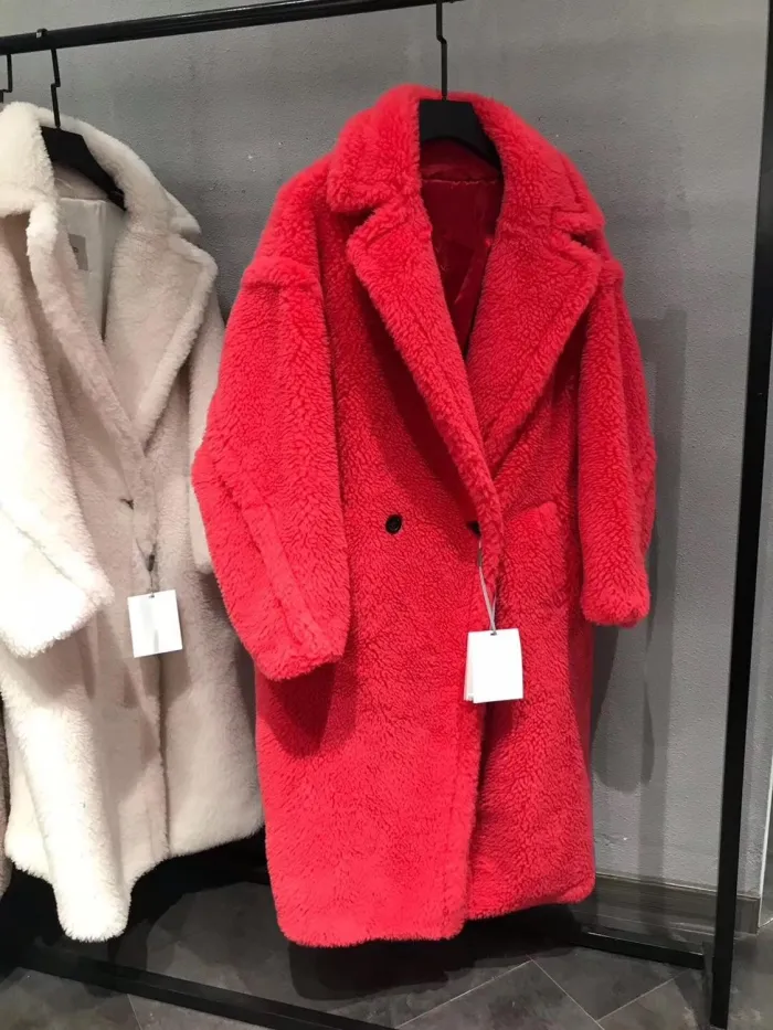 100% Alpaca Real Fur Coat Women Winter Suit Collar Long Nature Teddy Bear Fur Coats Overcoat Female Genuine Furs Jacket