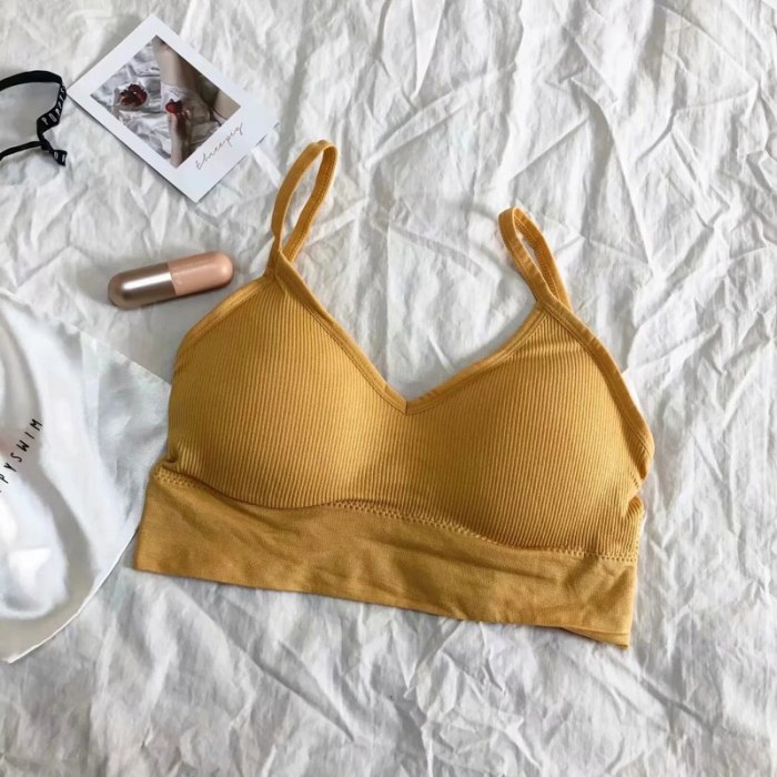 Women V Neck Rib Seamless Bra with Cross Back Crop Top