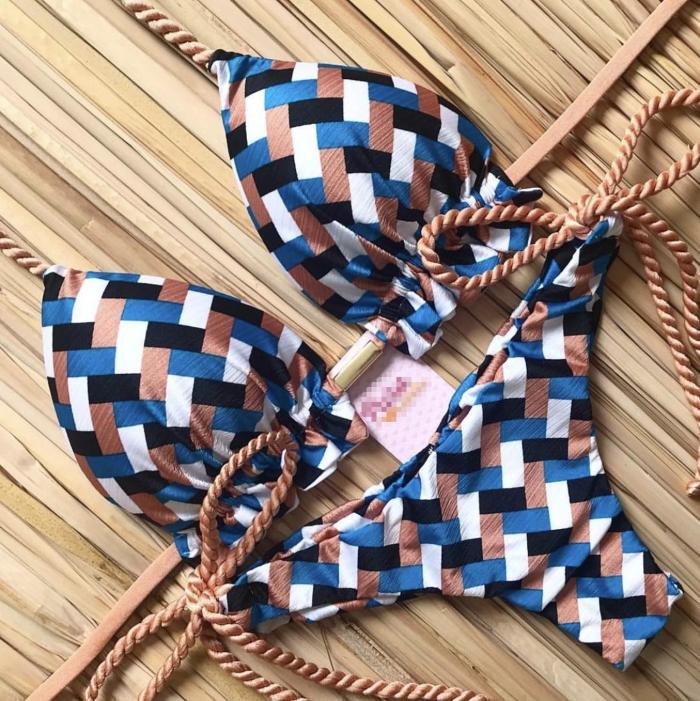 2020 Sexy Bandeau Bikini Print Women's Two-Piece Swimsuit Bikini One Shoulder Swimwear Brazilian Set