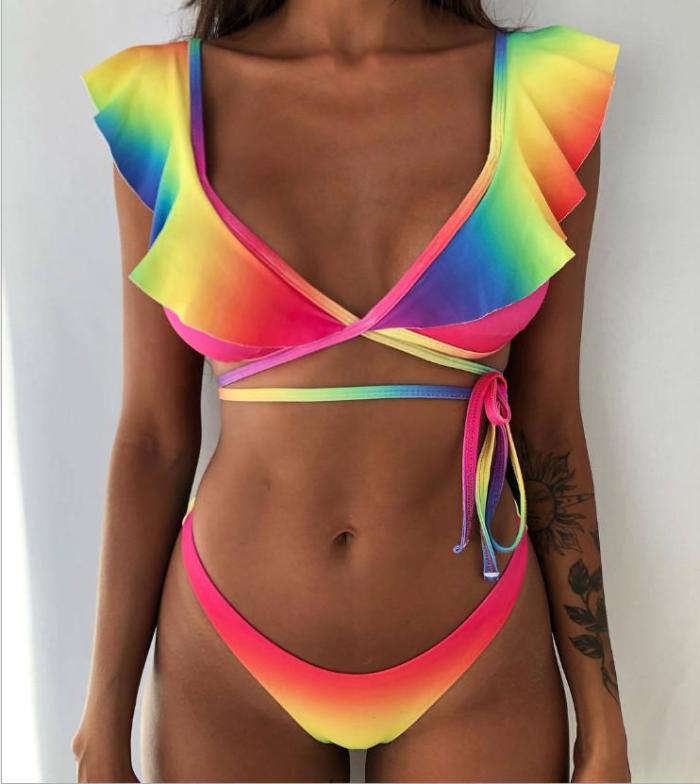 Rubylong 2019 Ruffles Bikini Women Sexy Vintage Swimsuit Brazilian Thong Bikini Set Female Retro Swimwear Push Up Bathing Suit