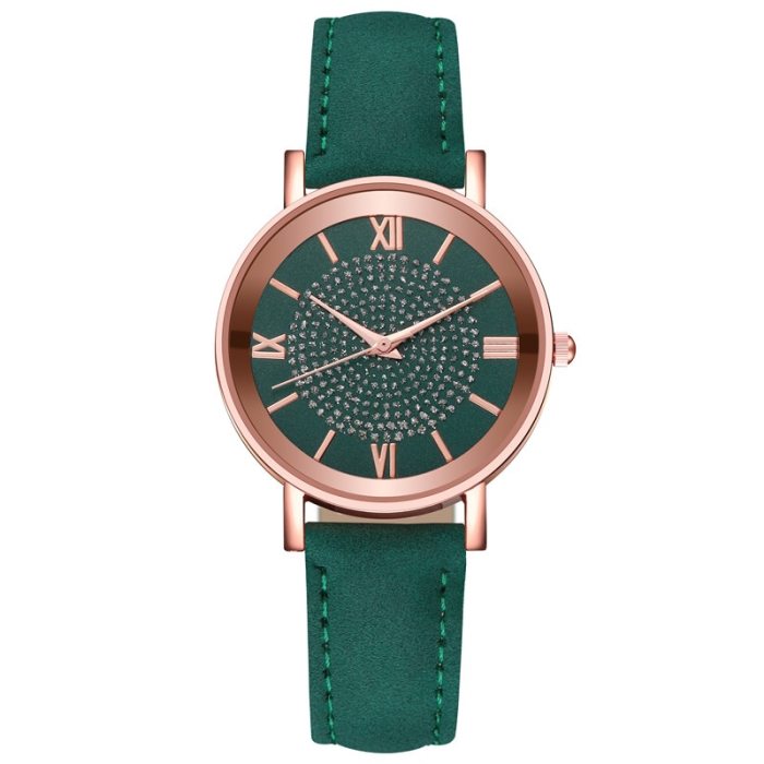 Dial Watches for Women Fashion Roman Scale Rhinestone Leather Ladies Quartz Watch Female Wrist Watch