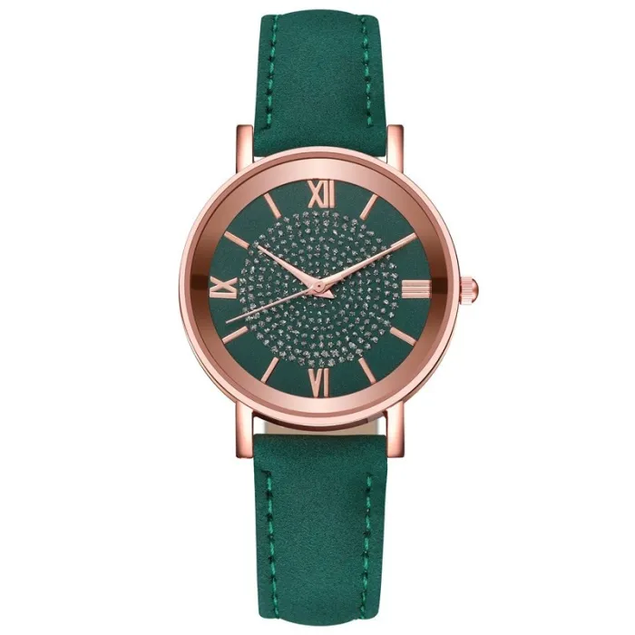 Dial Watches for Women Fashion Roman Scale Rhinestone Leather Ladies Quartz Watch Female Wrist Watch
