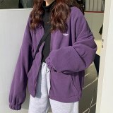 Jackets Women Loose Plus Velvet Zip-up Pockets Letter Casual Oversize BF Ulzzang Harajuku Daily Streetwear Womens Trendy New Hot